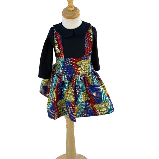 African print Leone Skirt and Black Peter-pan collar Mae Blouse two-piece set, Canadian handmade girls outfit